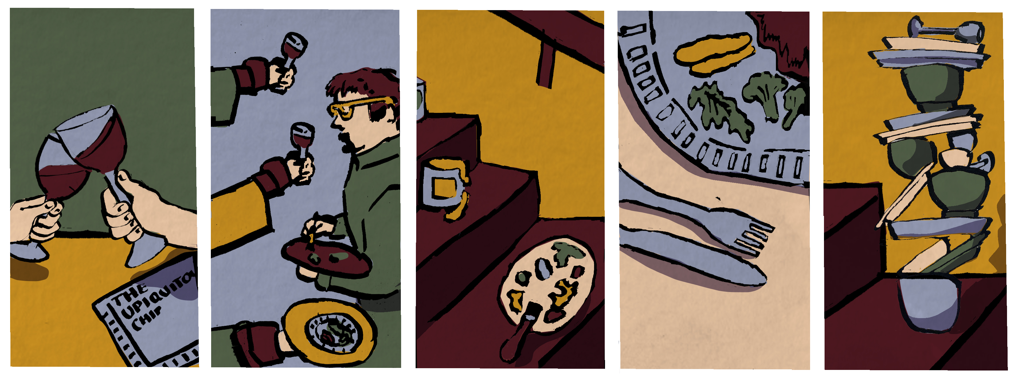 Alasdair Gray mural timeline illustration.